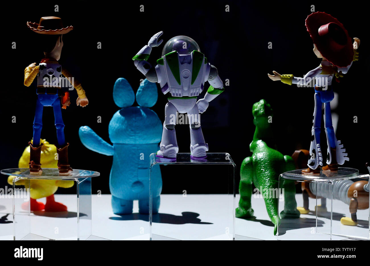 Toy Story 4 action figures from Mattel are on display at the at 116th  American International Toy Fair at the Jacob K. Javits Convention Center in  New York City on February 16,