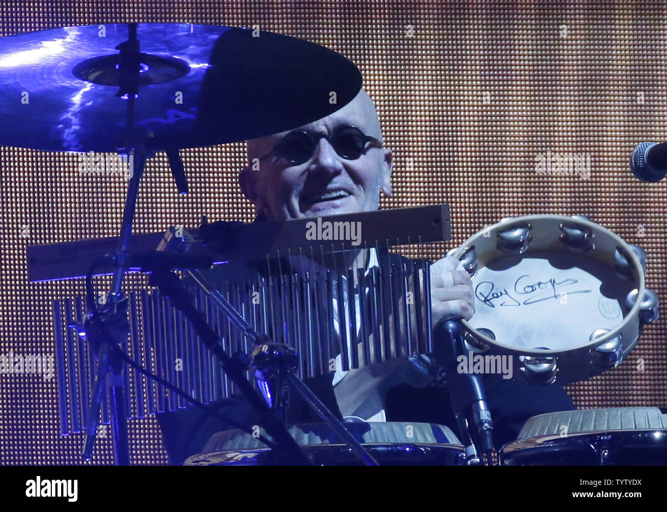 Ray Cooper plays percussion when Elton John performs on stage for his Farewell Yellow Brick Road Tour at Madison Square Garden in New York City on March 5, 2019.     Photo by John Angelillo/UPI Stock Photo
