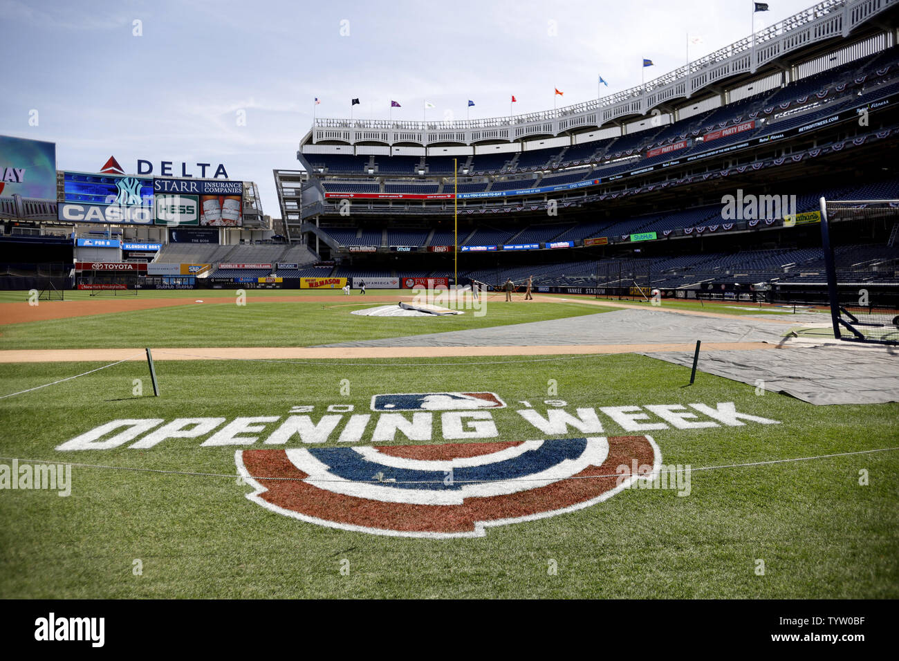 MLB Opening Week is painted in the infield one day before Opening Day ...