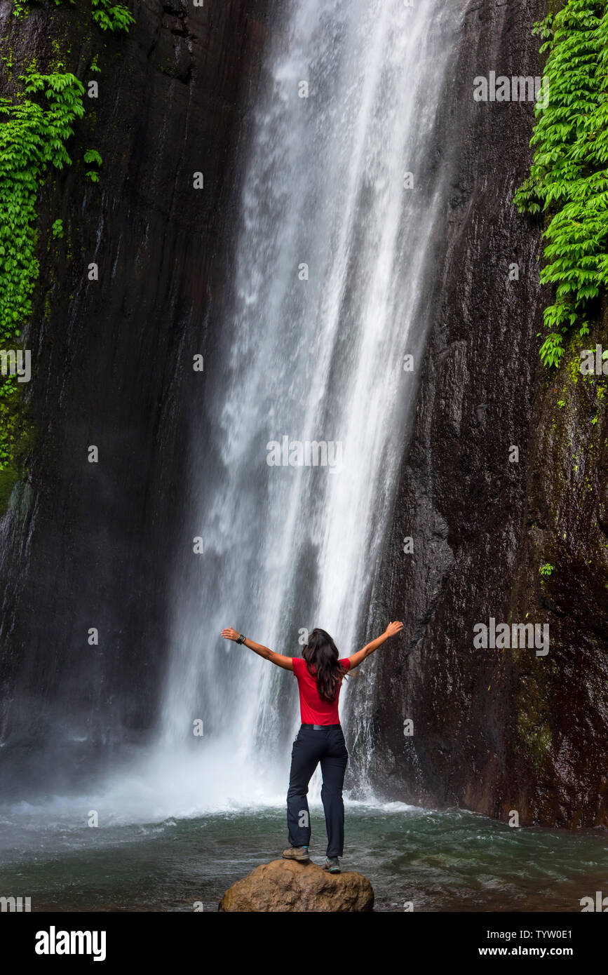 Woman staring a waterfall in Bali, Indonesia Stock Photo - Alamy