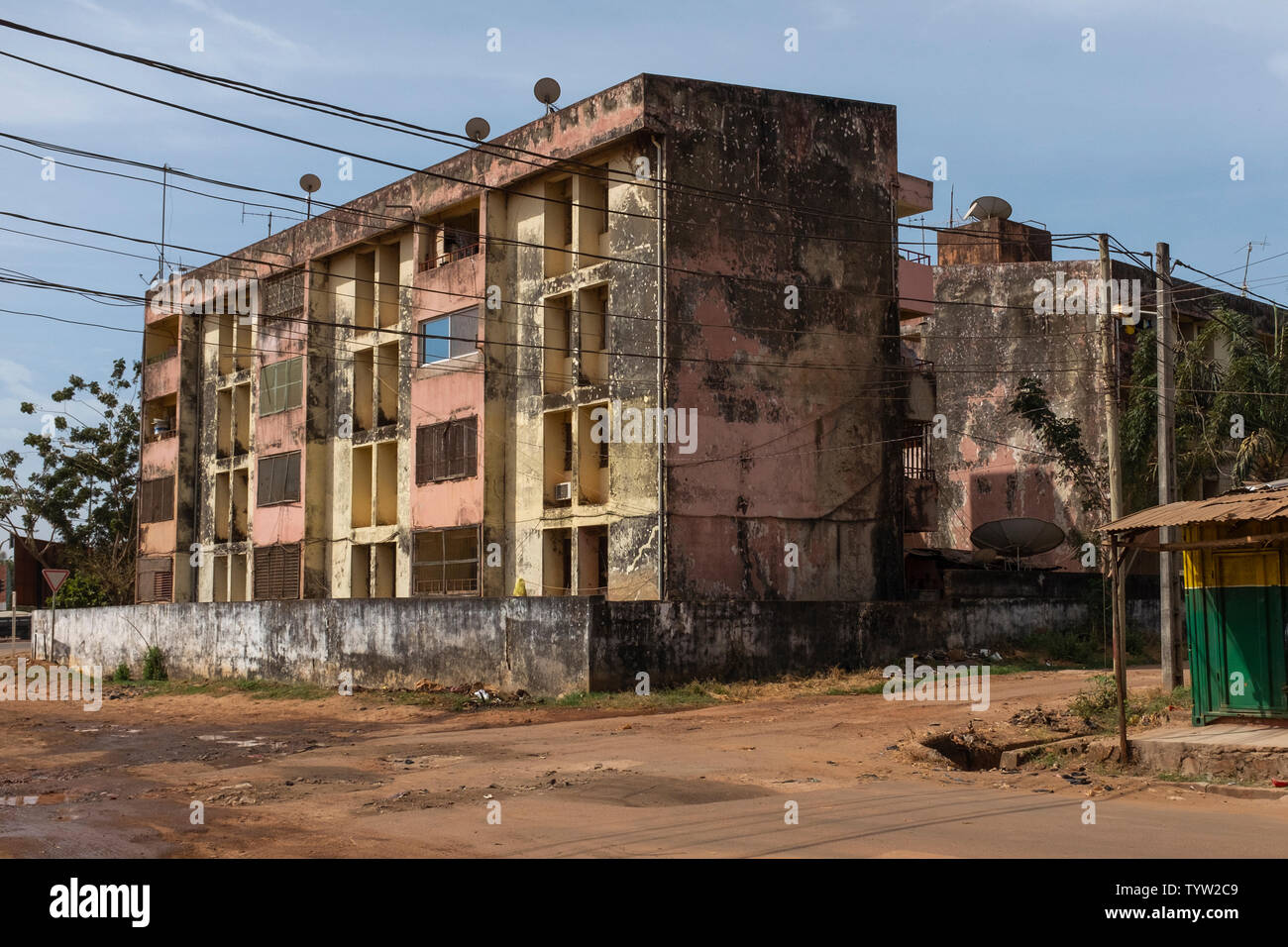 View of old residential buildings in the city of Bissau, Guinea Bissau Stock Photo