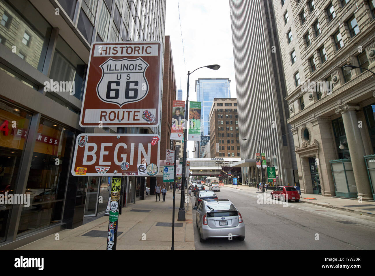 Historic Illinois US route 66 start begin sign in downtown Chicago IL USA  Stock Photo - Alamy