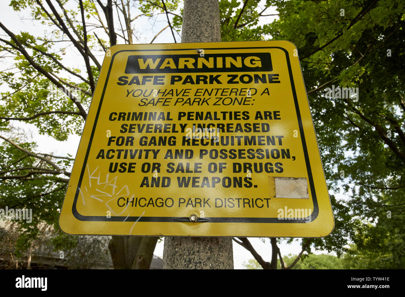warning sign regarding safe park zone in wicker park Chicago IL USA Stock Photo