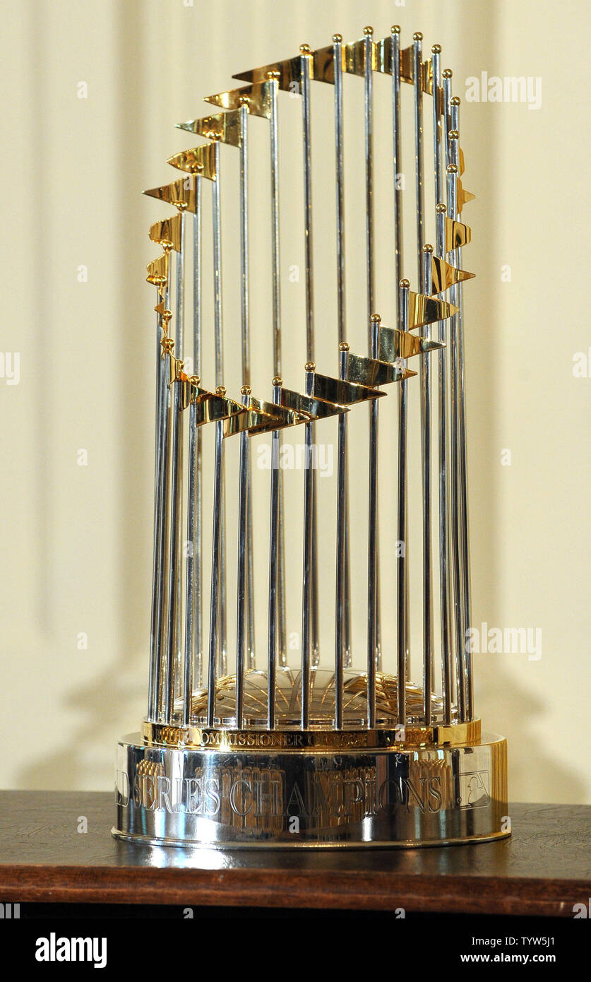 The Major League Baseball World Series trophy is seen before U.S. President  Barack Obama hosts the 2009 World Series Champion New York Yankees in the  East Room of the White House in