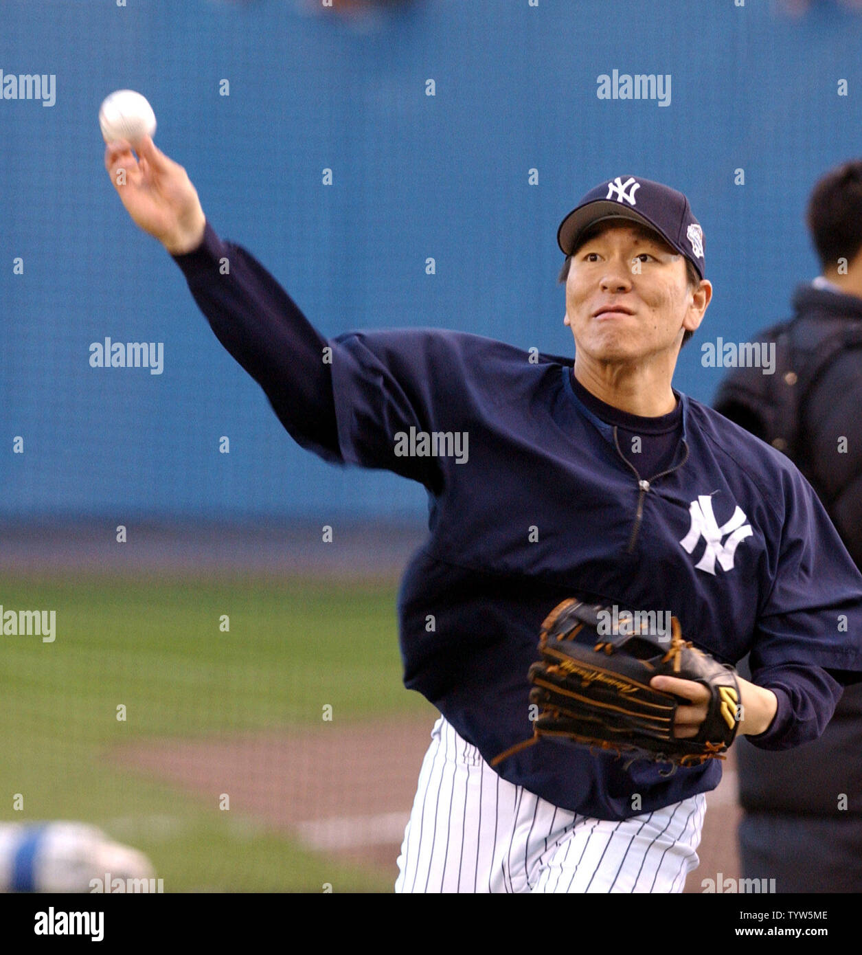 The New York Yankees' Hideki Matsui warms up before Game 2 of the World Series against the Florida Marlins on October 19, 2003, at Yankee Stadium. The Marlins defeated the Yankees 3-2 in Game 1.    (UPI/Roger L. Wollenberg) Stock Photo