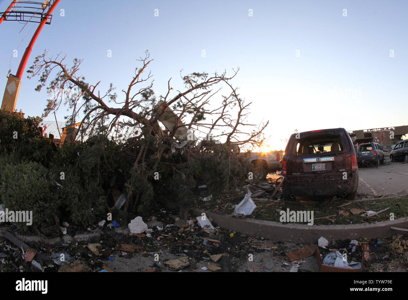 Destruction from the May 20 tornado that hit Moore, Oklahoma is seen on May 22, 2013. The EF-5 tornado cut a path of destruction approximately 17 miles by 1.3 miles wide and left 24 people dead.  UPI/J.P. Wilson Stock Photo