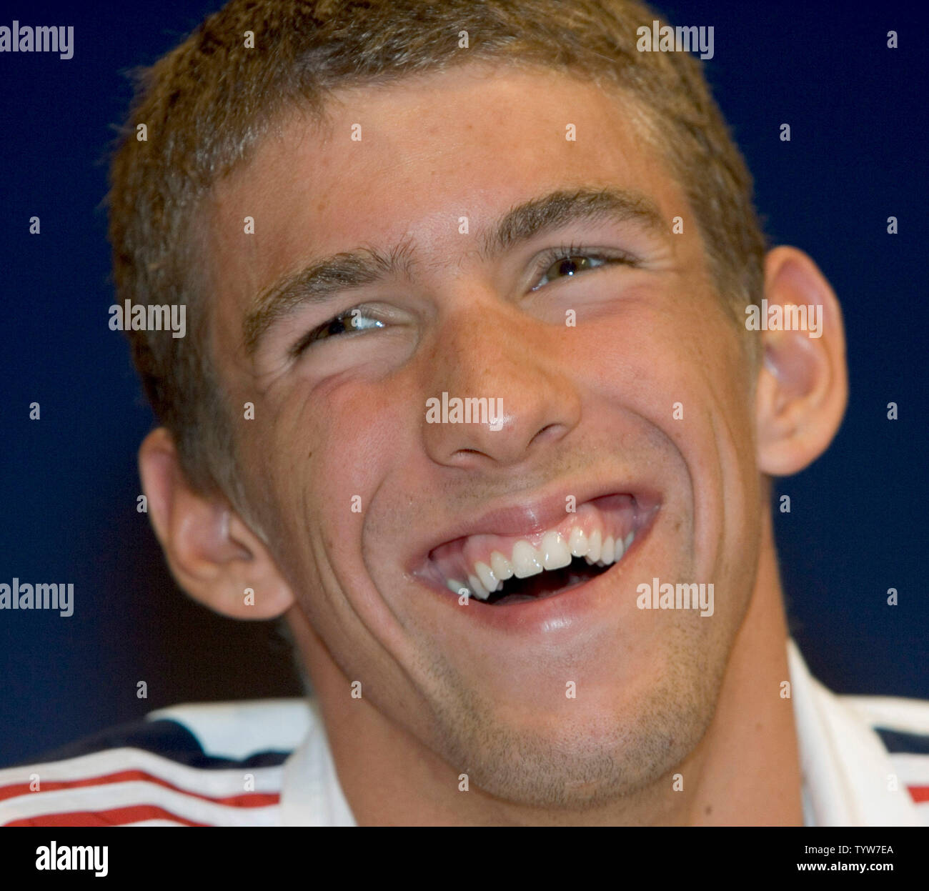 USA swim team member Michael Phelps at a team press conference in the ...