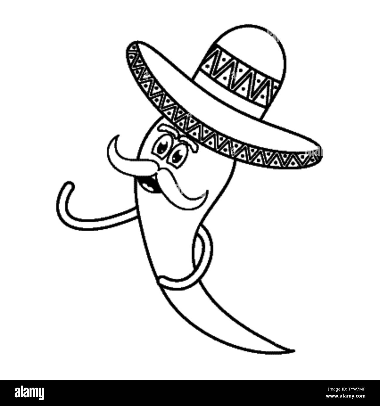 chilli pepper with mexican hat comic character vector illustration ...