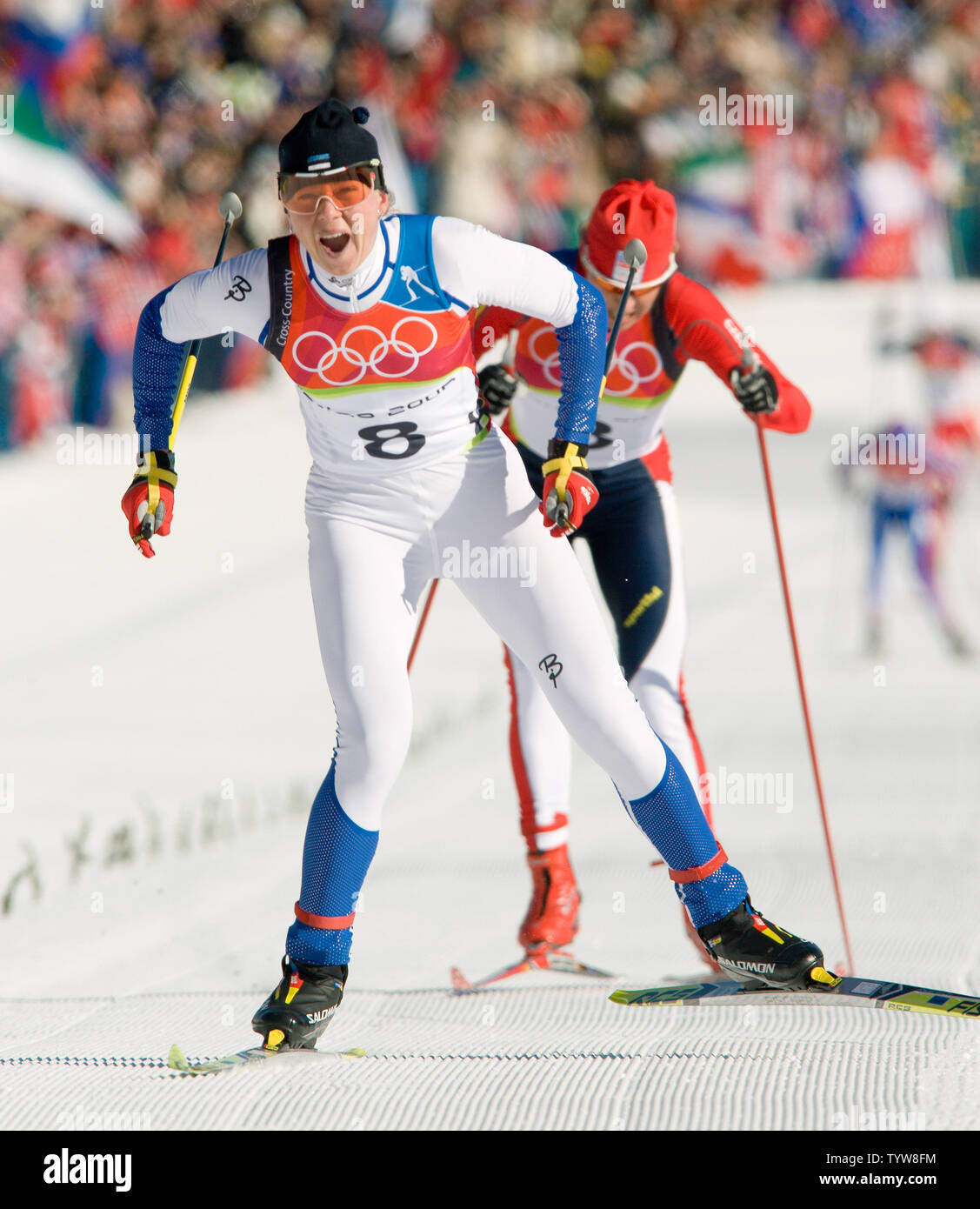 Kristina Smigun of Estonia wins gold in the women's 15km cross country  pursuit at Pragelato Plan in the 2006 Torino Winter Olympic Games, February  12, 2006. (UPI Photo/Heinz Ruckemann Stock Photo - Alamy