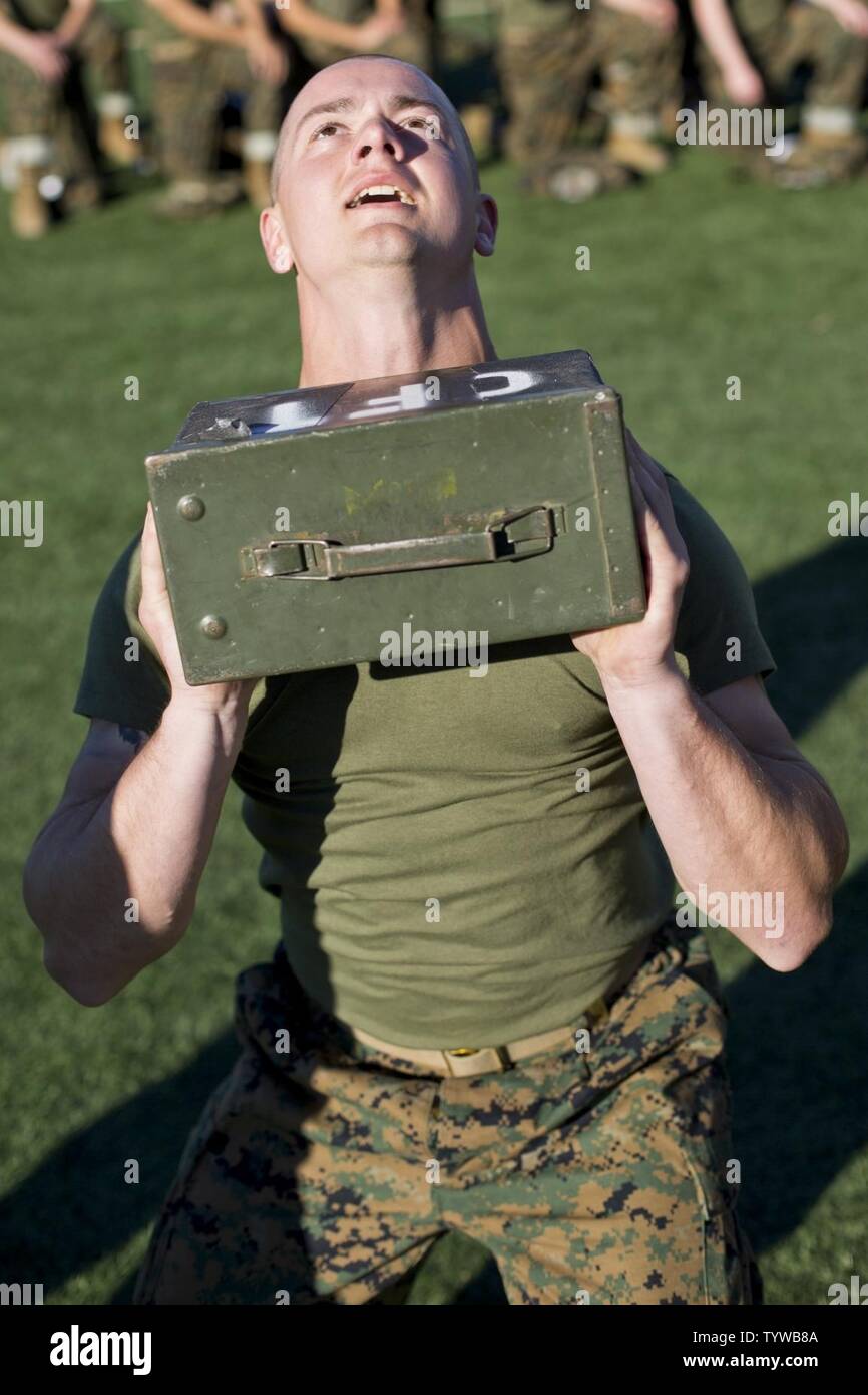 A U.S. Marine Corps recruit with Company B, 1st Recruit Training