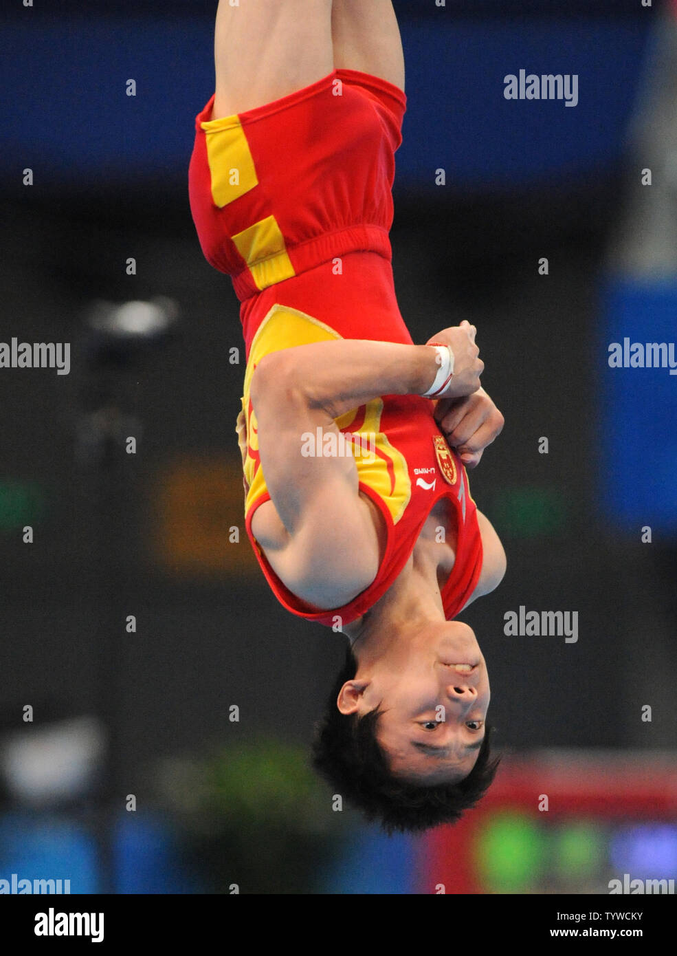 Chinas' Kai Zou is upsidedown as he performs on the Floor during the ...