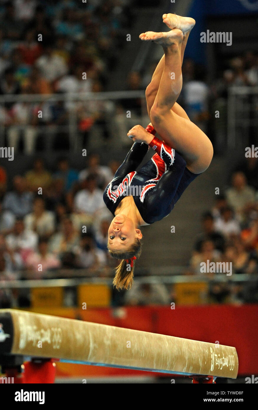 American gymnast Shawn Johnson goes through her routine on the women