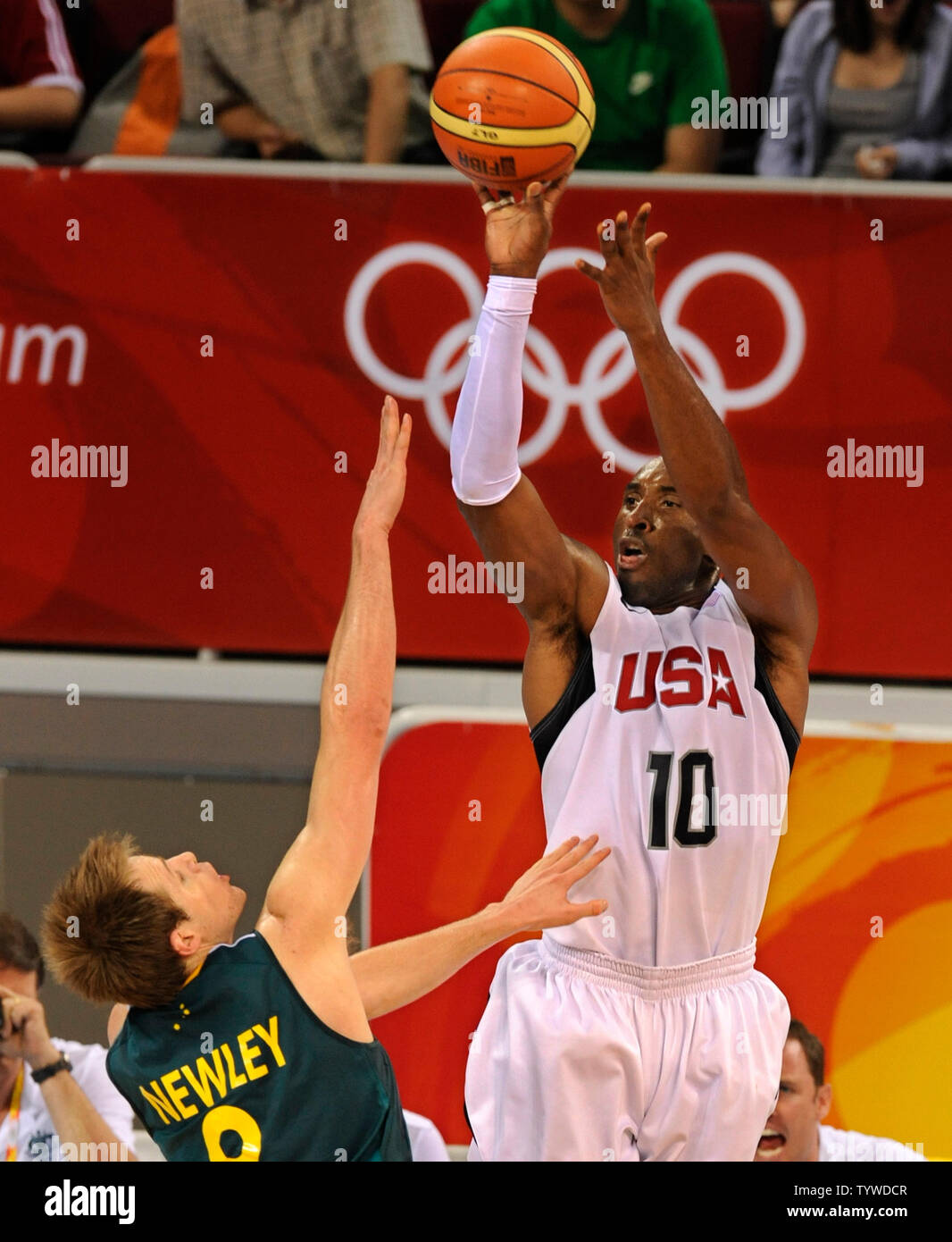 Team Usa S Kobe Bryant 10 Shoots Over Australia S Brad Newley During Second Quarter Basketball Action At The Olympic Basketball Gymnasium August 08 At The Summer Olympics In Beijing China The Americans Team Usa S Kobe Bryant 10 Shoots Over Australia S Brad Newley During Second Quarter Basketball Action At The Olympic Basketball Gymnasium August 08 At The Summer Olympics In Beijing China The Americans