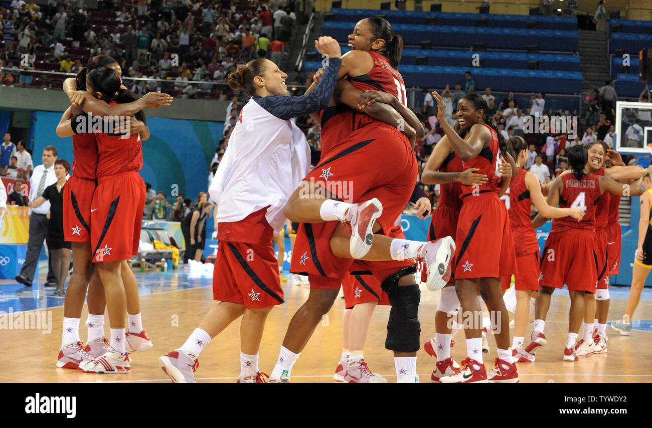 The Usa Team Celebrates A Win Over Australia In The Gold Medal Women S Basketball Game During The 08 Summer Olympics In Beijing On August 23 08 Usa Defeated Australia 92 65 To Win