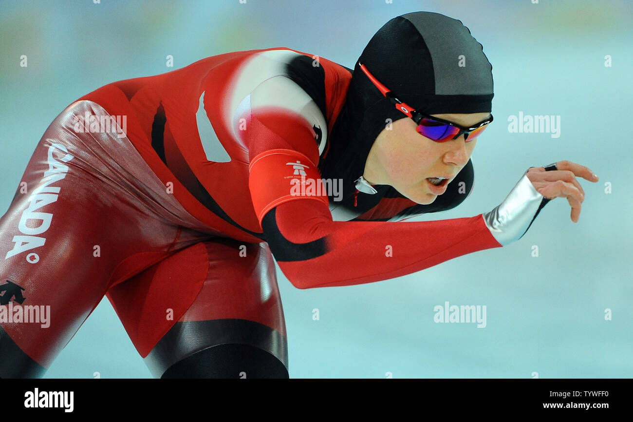 Cindy Klassen of Canada competes in women's 3000 meter speed skating at the Richmond Olympic Oval in Vancouver, Canada, during the 2010 Winter Olympics on February 14, 2010.     UPI/Roger L. Wollenberg Stock Photo