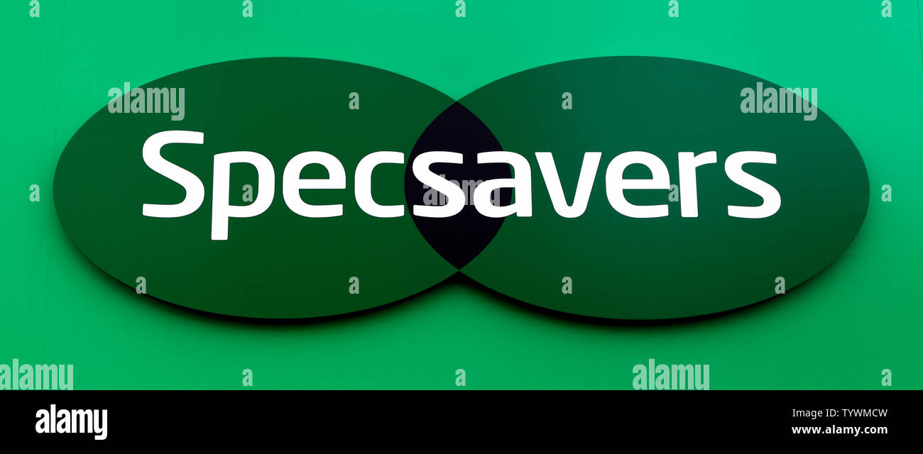 Specsavers, shop, logo, sign, eye care, spectacles, England, UK Stock Photo