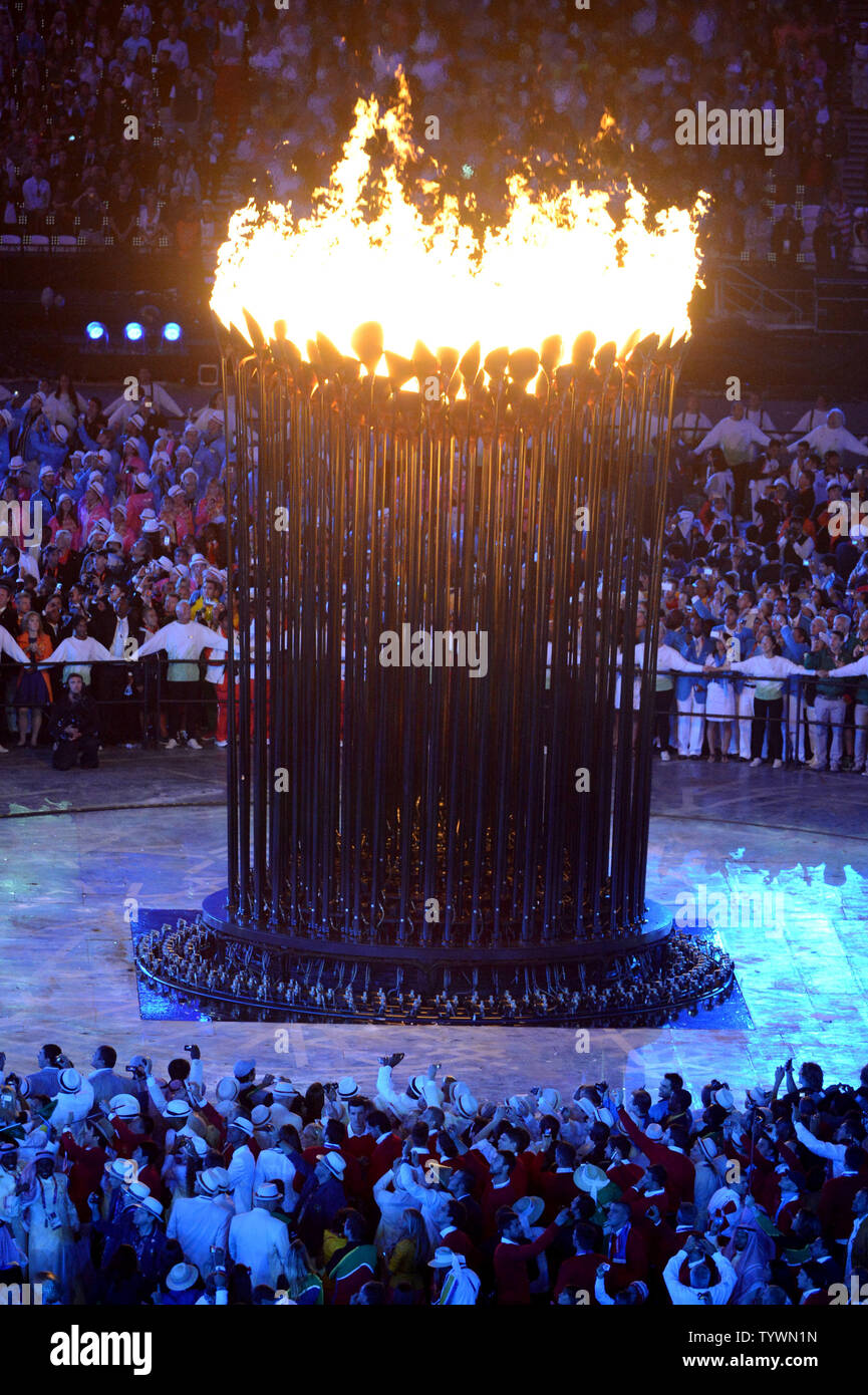 The Olympic cauldron is lit during the Opening Ceremony of the London