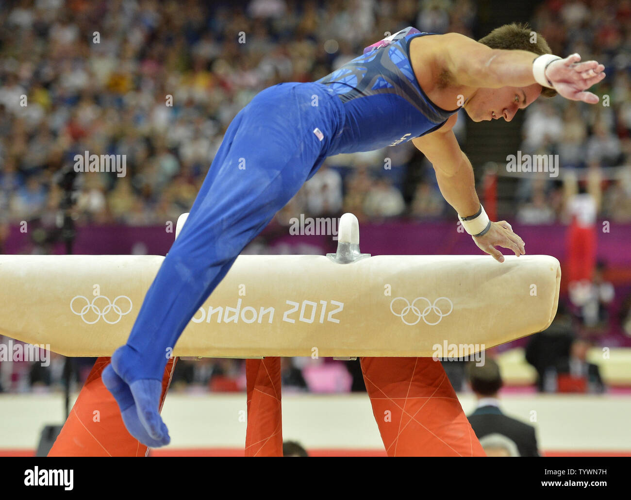 American gold medal hopeful Samuel Mikulak performs his routine on the