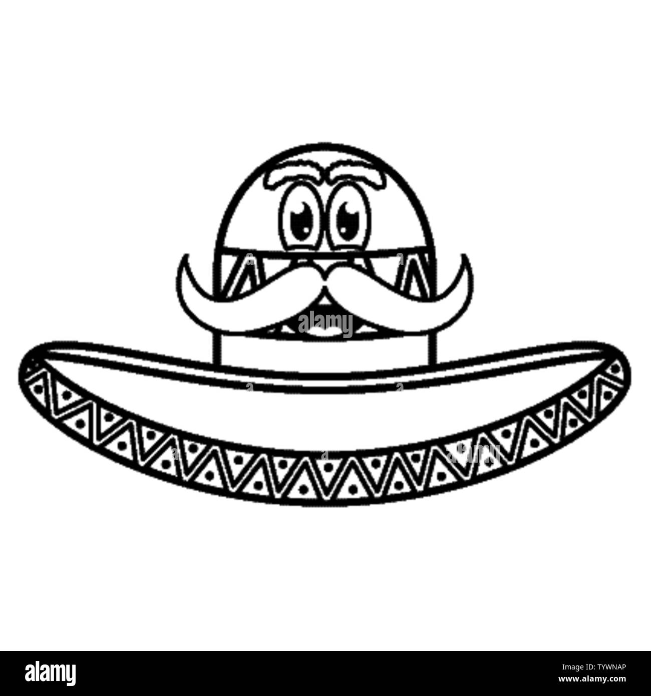 mexican hat with mustache emoji character vector illustration design