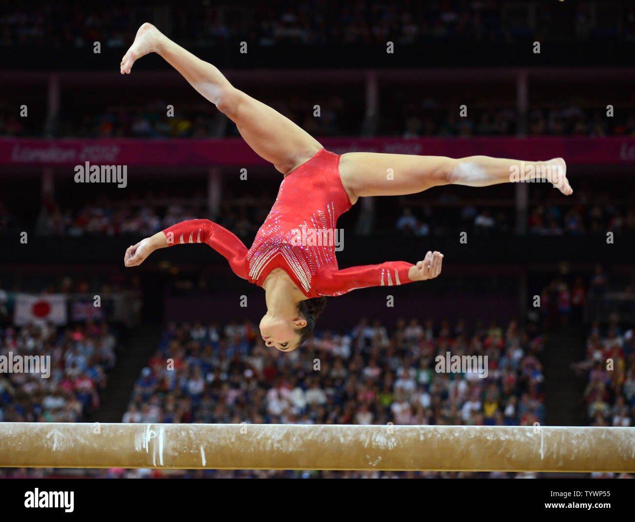 Usa S Alexandra Raisman Flips On The Balance Beam During Her Routine At The Women S Gymnastics Team Event At The North Greenwich Arena During The London 12 Summer Olympics In Greenwich London On