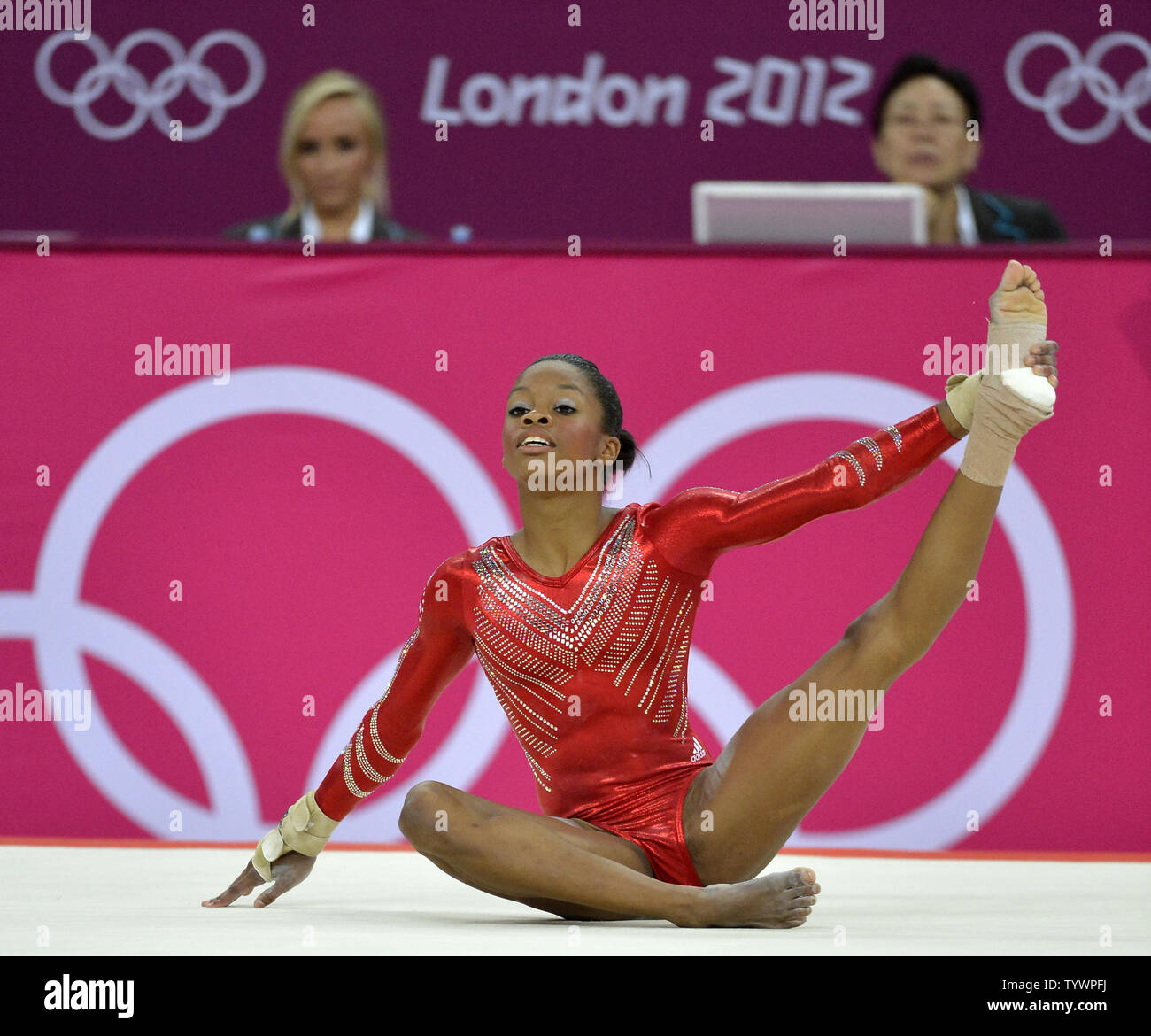American gymnast Gabrielle Douglas goes through her routine as she