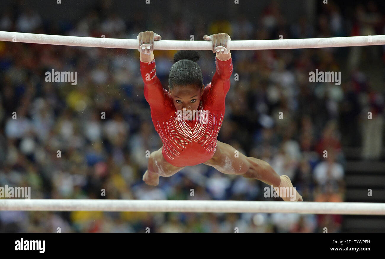 American gymnast Gabrielle Douglas goes through her routine as she
