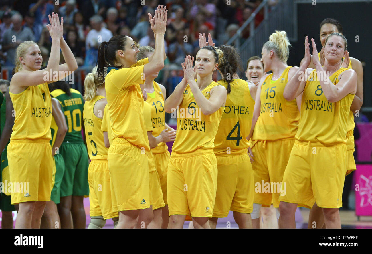 Members Of The Australian Women S Basketball Team Celebrate Their 67 61 Victory Over Brazil Who Were Eliminated In The Group B Preliminary Competition At The 2012 Summer Olympics August 1 2012 In London