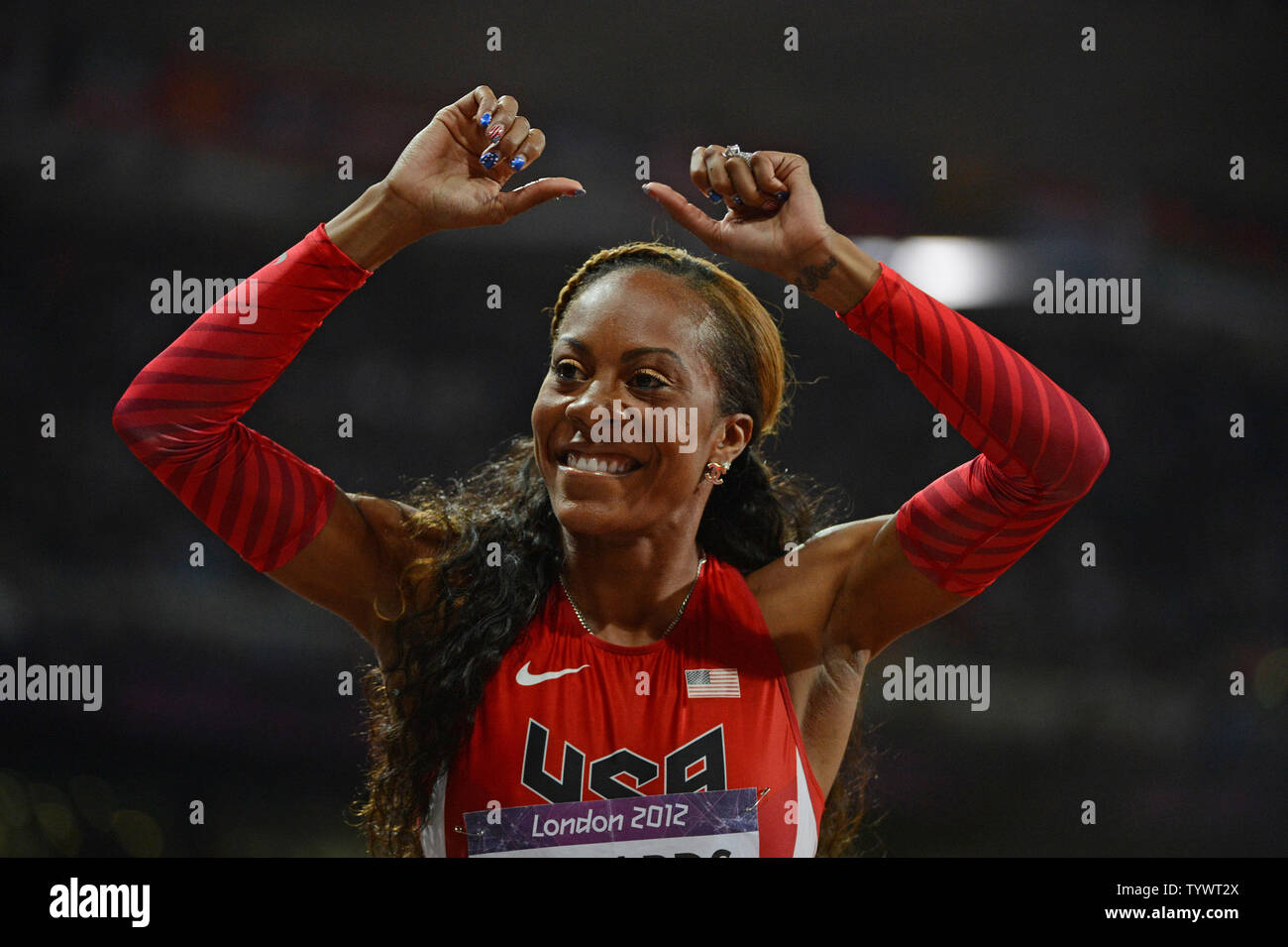 Sanya Richards-Ross celebrating winning the Women's 400m in London 2012 Olympics