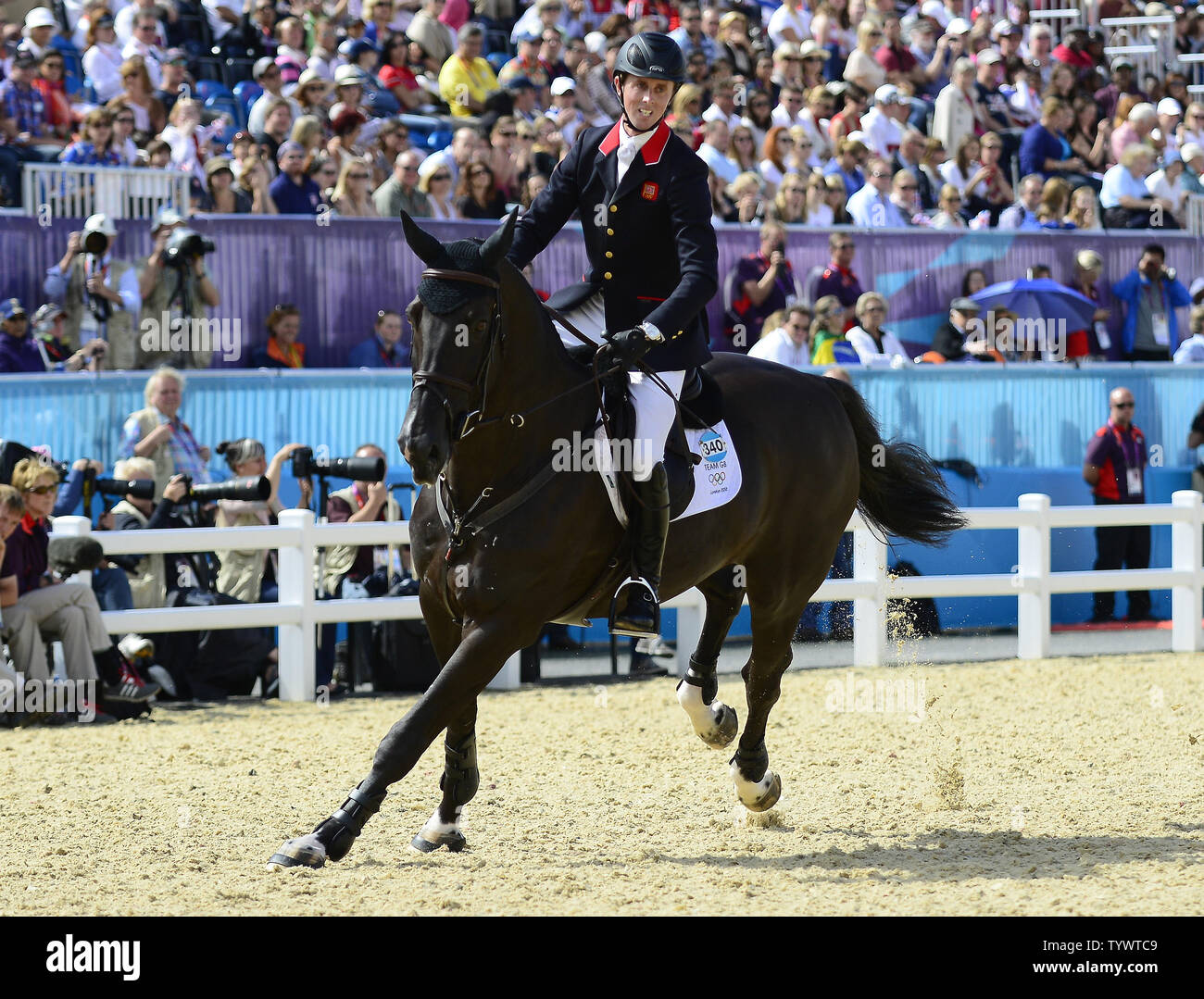 Ben Maher of Great Britain, riding Tripple X, competes in the Equestrian the 3rd Qualifier Individual competition and round 2 of the Team Jumping competition at the London 2012 Summer Olympics on August 5, 2012 in London.  The team from Great Britain captured the Gold Medal after a 'Jump Off' against the Netherlands.   UPI/Ron Sachs Stock Photo