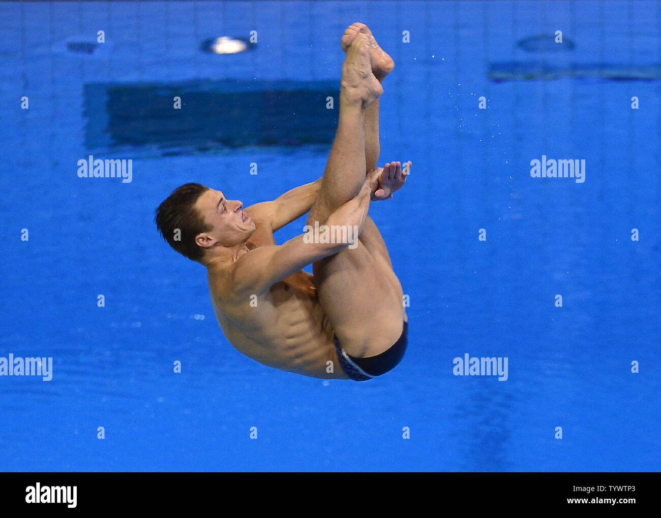 Troy Dumais of the United States of America competes in the Men's 3m Springboard Diving competition at the London 2012 Summer Olympics on August 7, 2012 in London.   UPI/Ron Sachs Stock Photo