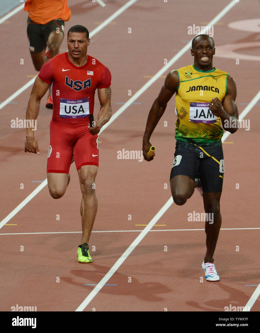 America S Ryan Bailey L And Jamaica S Usain Bolt R Fight It Out In The Men S 4x100 Relay Final On The Ninth Day Of The Athletics In The Olympics Stadium At The London