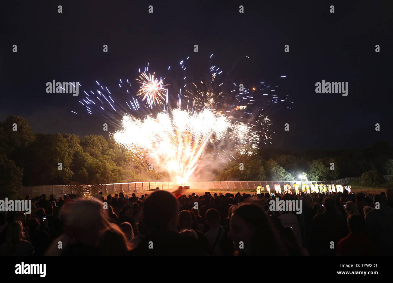 Fireworks on the first day of the Glastonbury Festival at Worthy Farm