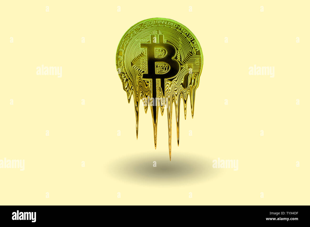 Melted bitcoin metal golden coin is melting on peach background. Hot price  or value and high exchange rate of crypto currency. Crisis and fall to lose  Stock Photo - Alamy