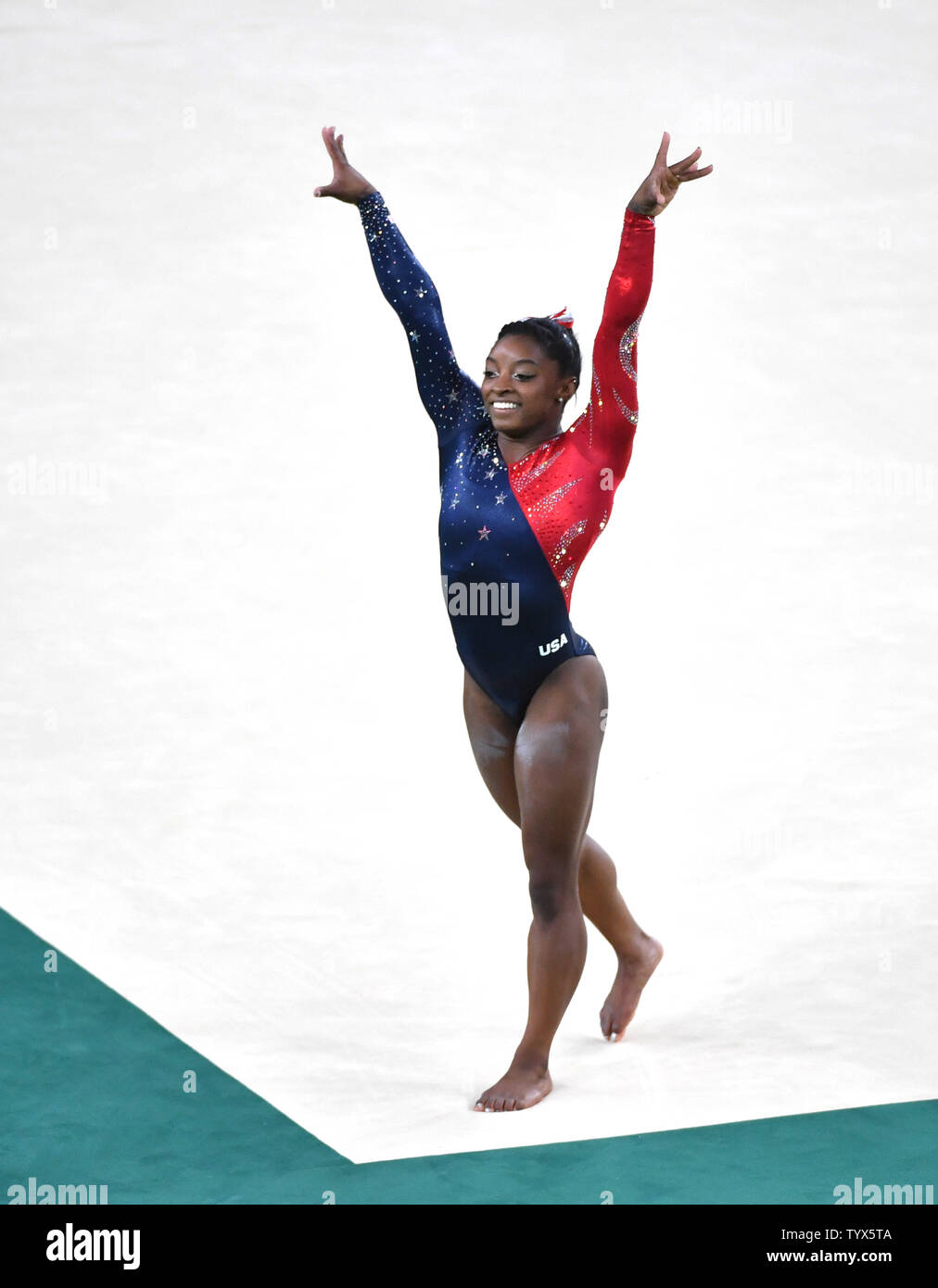 American gymnast Simone Biles competes in the floor routine ...