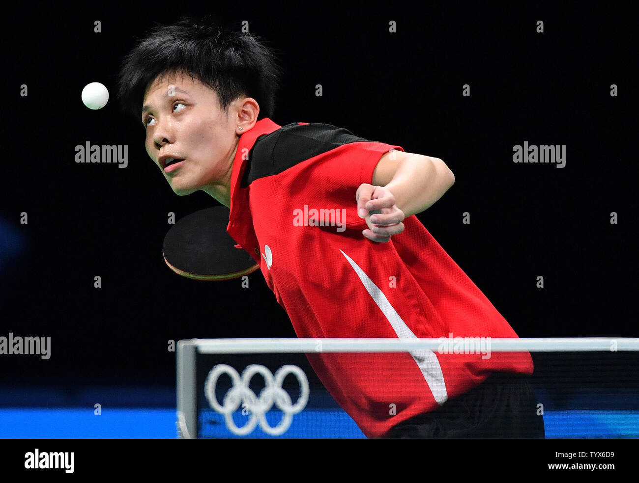 Chinese Taipei's Cheng I-Ching serves the ball in her table tennis match against South Korea's Hyowon Suh at the 2016 Rio Summer Olympics in Rio de Janeiro, Brazil, August 8, 2016. Photo by Kevin Dietsch/UPI Stock Photo