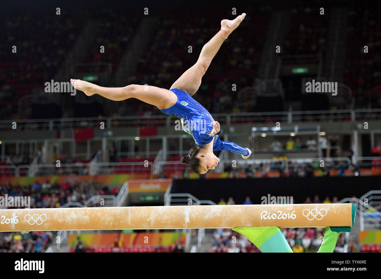 Brazil's Flavia Saraiva competes on the balance beam during the Women's Artistic Gymnastics finals of the 2016 Rio Summer Olympics in Rio de Janeiro, Brazil, August 9, 2016. Photo by Kevin Dietsch/UPI Stock Photo