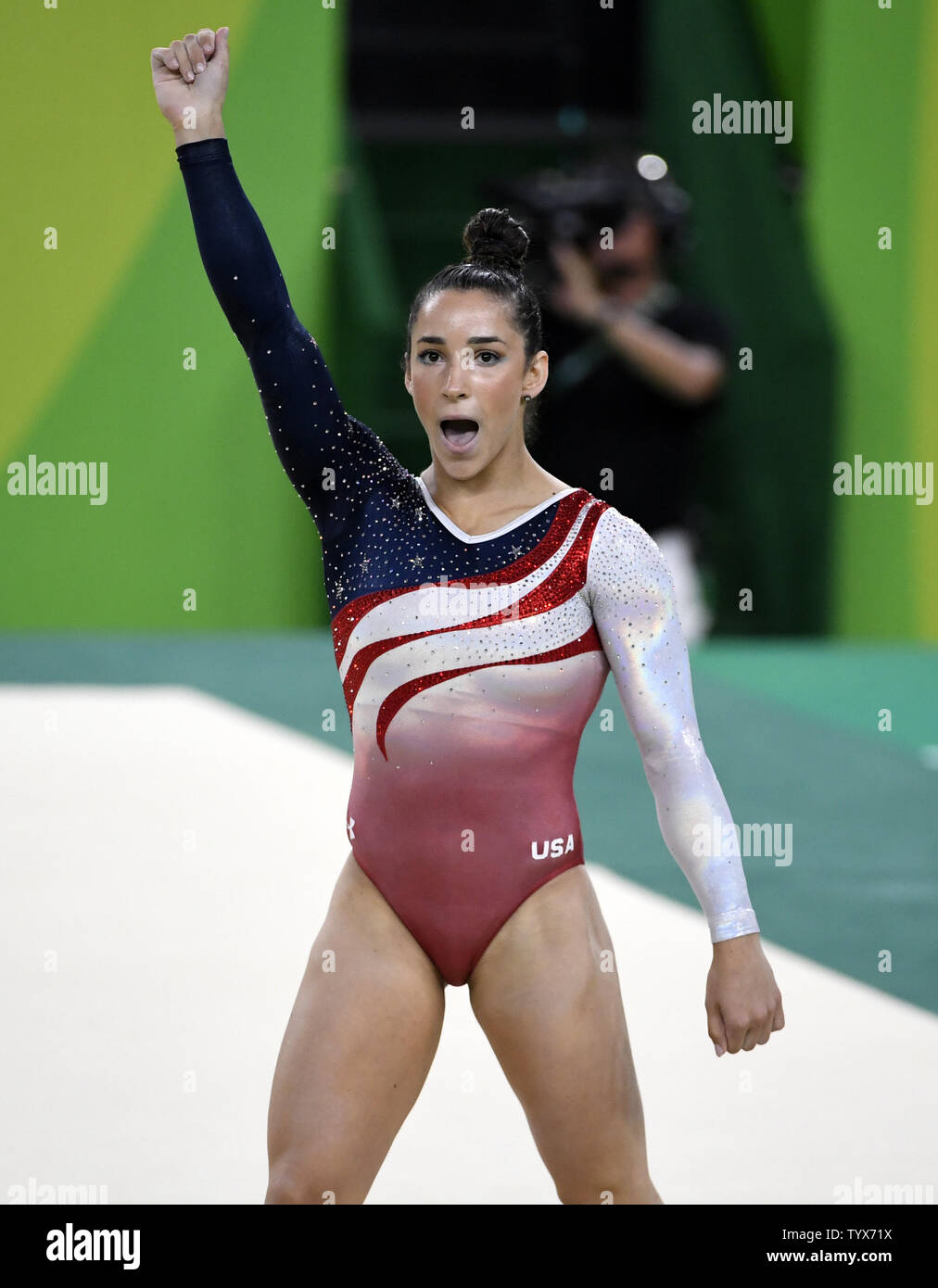 American gymnast Aly Raisman acknowledges applause after he completed ...