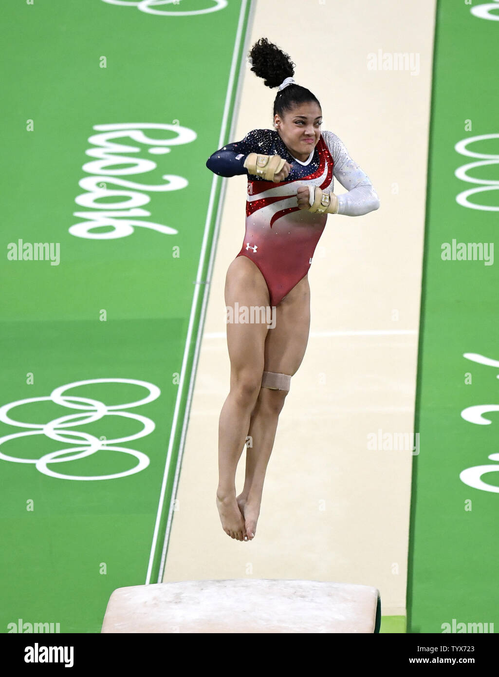 American Gymnast Lauren Hernandez Is Airborne As She Performs The Vault During The Womens 