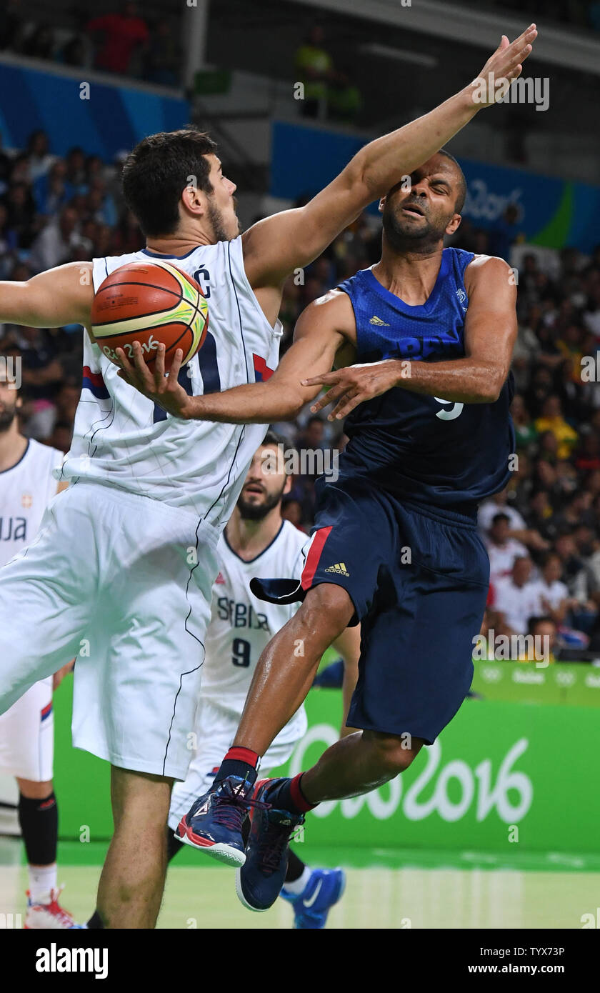 Tony Parker of France puts up a shot against Serbia in Basketball at the 2016 Rio Summer Olympics in Rio de Janeiro, Brazil, August 10, 2016.  France defeated Serbia 76-75 in a come from behind victory in the last minute.  Photo by Terry Schmitt/UPI Stock Photo