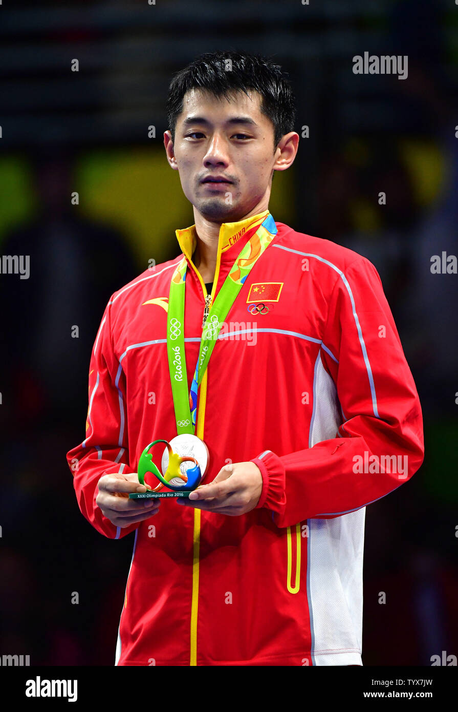 Men's Singles Table Tennis silver medalist China's Zhang Jike poses during his medal ceremony at the 2016 Rio Summer Olympics in Rio de Janeiro, Brazil, August 11, 2016. Photo by Kevin Dietsch/UPI Stock Photo