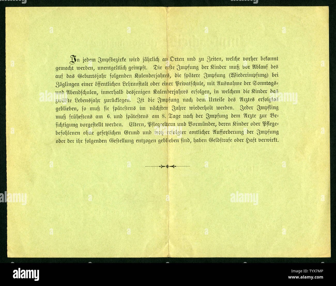 Europa, Deutschland, Sachsen-Anhalt, Magdeburg, grüner Impfschein ( Wiederimpfung ), Rückseite, ausgestellt am 12. 05. 1911 , siehe auch Nr. 1006001 . Stock Photo