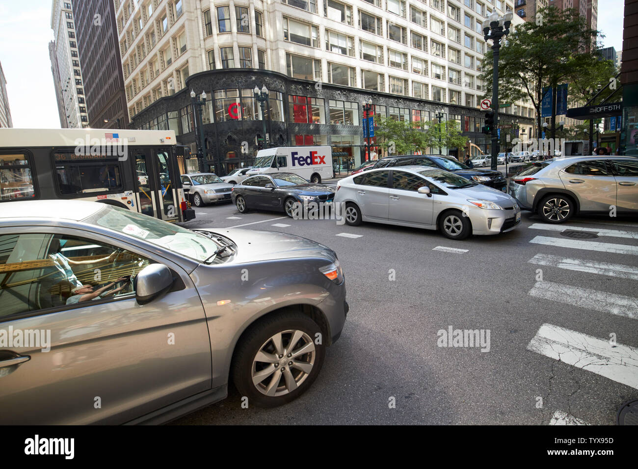 gridlock on downtown city streets Chicago IL USA Stock Photo