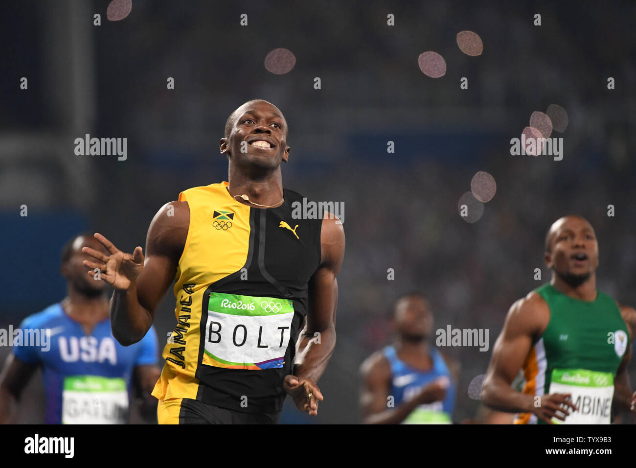 Jamaica's Usain Bolt wins the 100m in the Olympic Stadiu…
