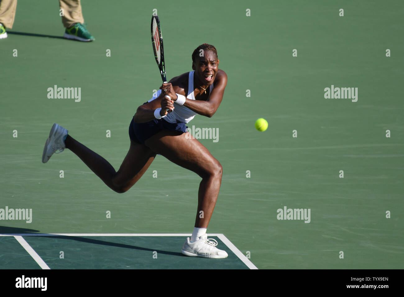 Venus Williams of the United States returns a volley during the Mixed Doubles Gold Medal Tennis Match at the Olympic Tennis Stadium at the 2016 Rio Summer Olympics in Rio de Janeiro, Brazil, on August 14, 2016.            Photo by Richard Ellis/UPI.. Stock Photo