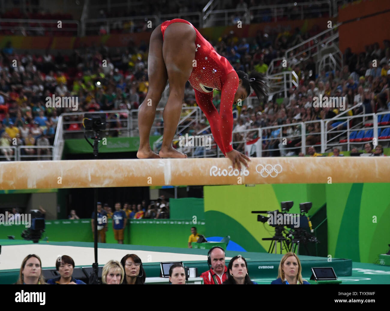 USA's Simone Biles slips on the balance beam in Artistic Gymnastics at