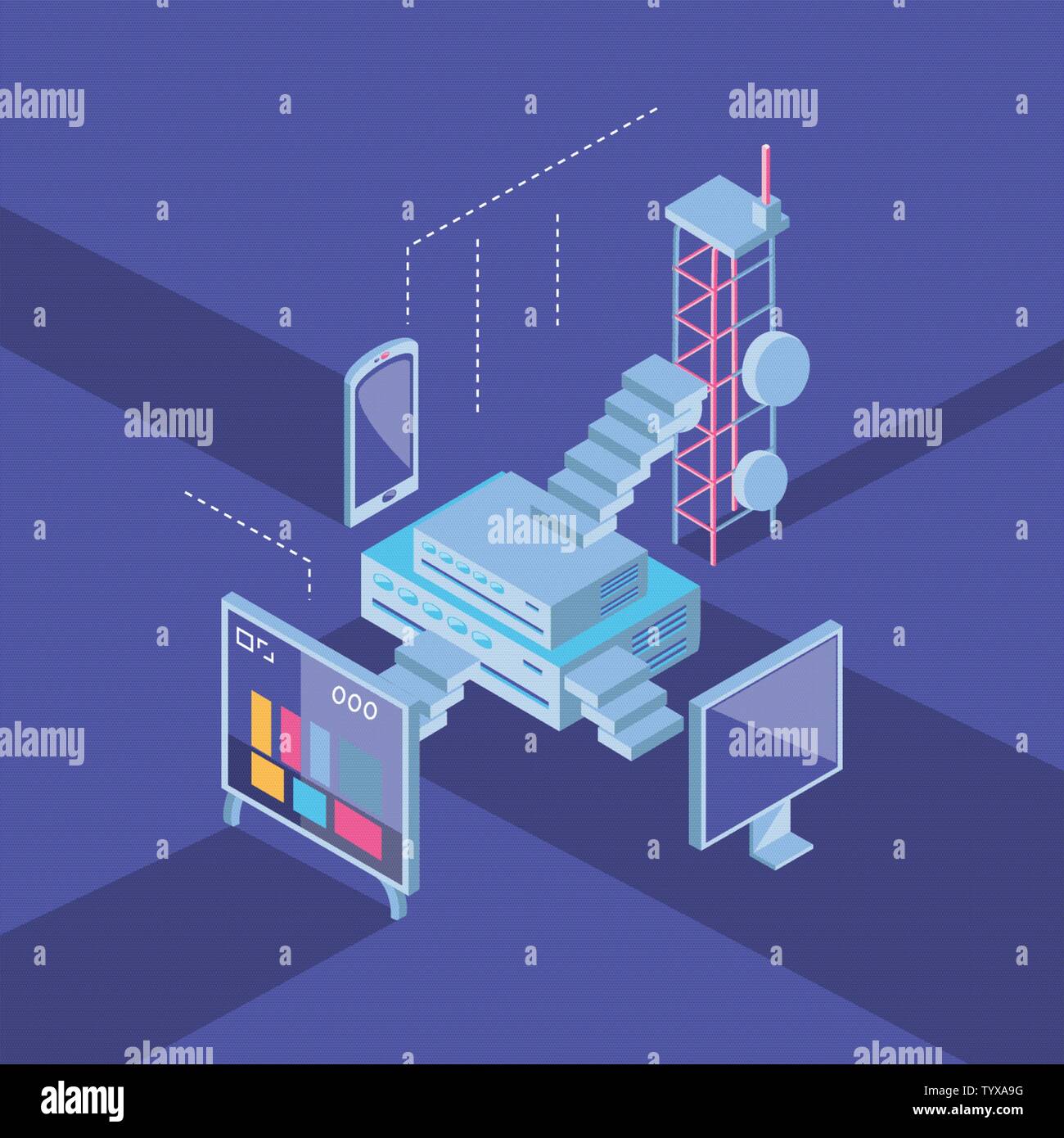 Icon set design, Digital technology communication social media internet ...
