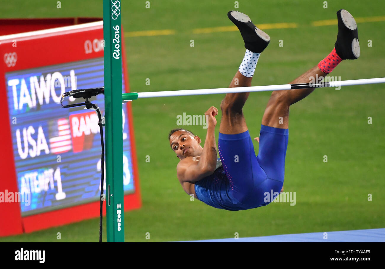 Jeremy Taiwo of the United States competes in the Men's High Jump at the Olympic Stadium at the 2016 Rio Summer Olympics in Rio de Janeiro, Brazil, on August 17, 2016.        Photo by Kevin Dietsch/UPI Stock Photo