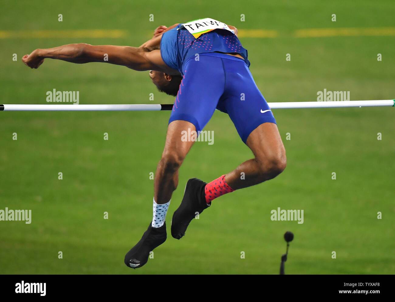 Jeremy Taiwo of the United States competes in the Men's High Jump at the Olympic Stadium at the 2016 Rio Summer Olympics in Rio de Janeiro, Brazil, on August 17, 2016.        Photo by Kevin Dietsch/UPI Stock Photo