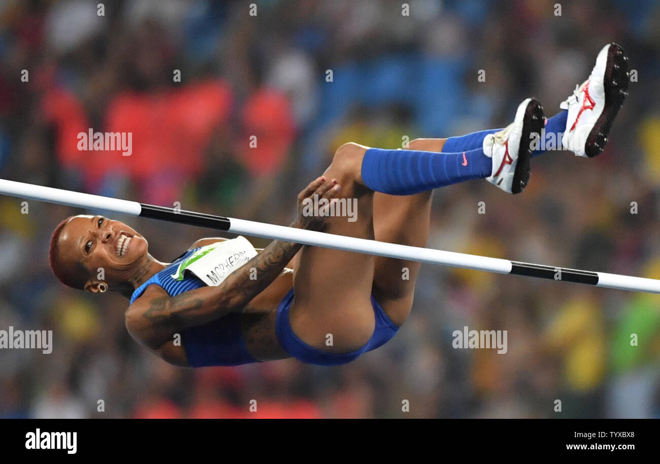 Inika McPherson of the United States competes in the Women's High Jump Final at Olympic Stadium at the 2016 Rio Summer Olympics in Rio de Janeiro, Brazil, on August 20, 2016.   Photo by Kevin Dietsch/UPI Stock Photo