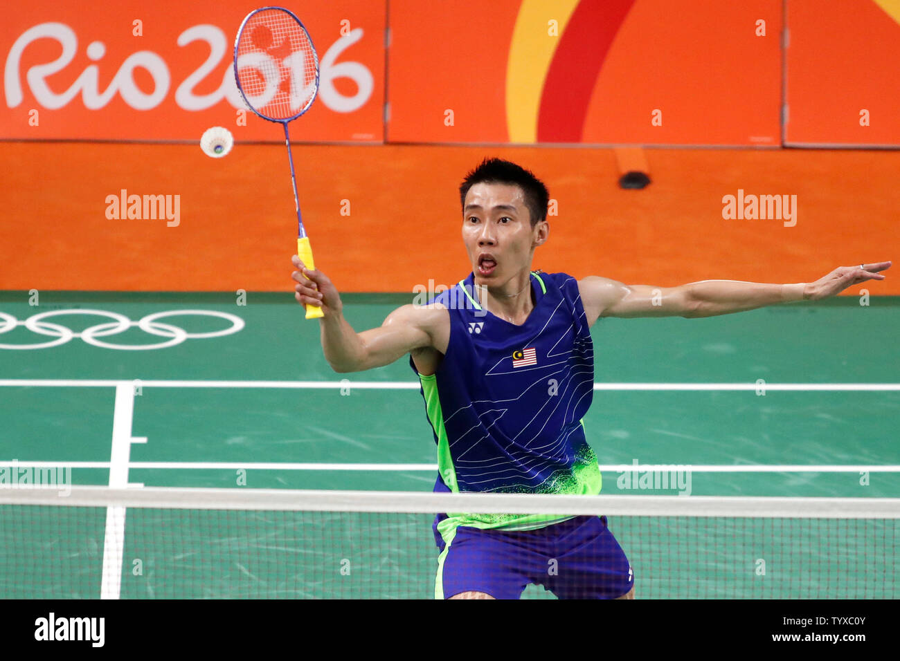 Malaysia's Chong Wei Lee takes on China's Long Chen (not pictured) in the Men's Badminton Singles gold medal match at the 2016 Rio Summer Olympics in Rio de Janeiro, Brazil, on August 20, 2016. Chen defeated Lee to win the gold medal.    Photo by Matthew Healey/UPI Stock Photo